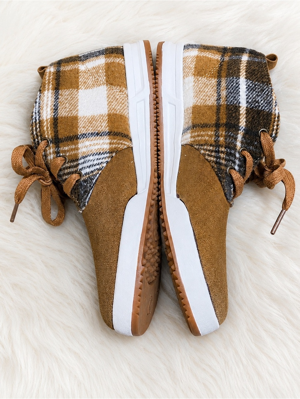 Coldwater Creek Walk With Me Plaid Lace Up Ankle Boots Women’s Size 7 Tan Suede